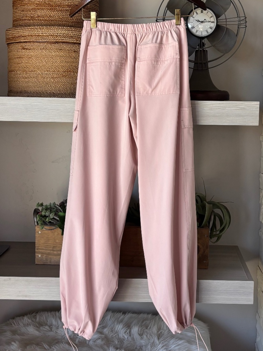 NWOT PINK Tech Stretch Cargo Jogger Parachute Pants in Pink  (S) - Picture 3 of 6